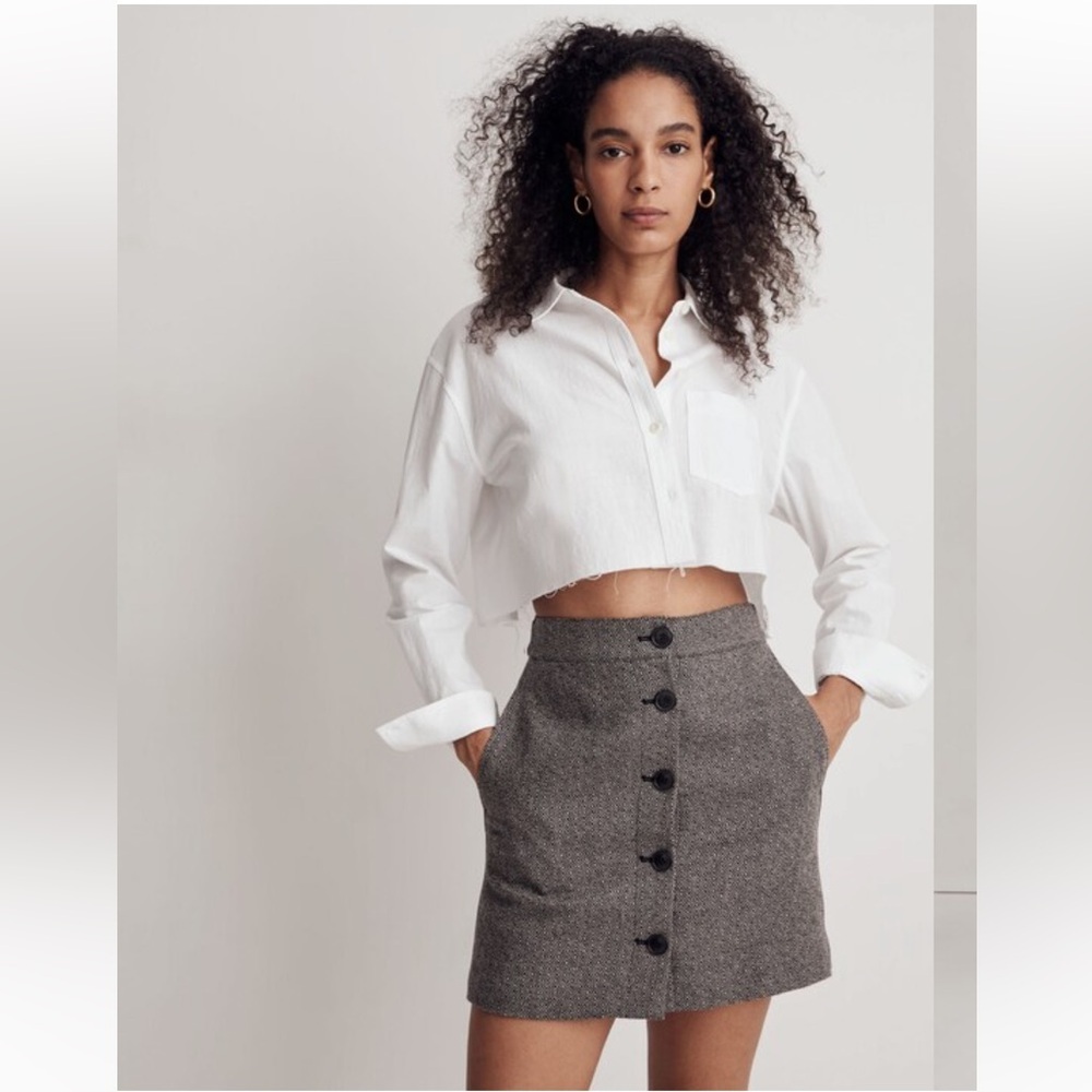 Madewell Button-Front Mini Skirt in Yarn-Dyed Geo, NWT! - Picture 2 of 15